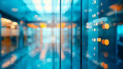 Wall Mural - Blur corporate business office background, Blurred glass wall of modern business office building at the business centre
