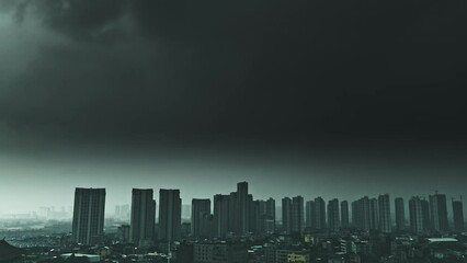 Wall Mural - time lapse of dark clouds over a city