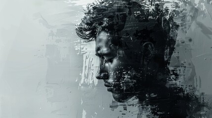 Wall Mural - Gray background with generative AI portrait of a man