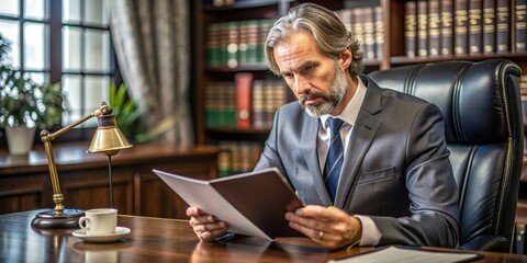 Attorney in law office reviewing legal documents, attorney, law office, legal documents, paperwork, desk, professional, workplace, business, occupation, files, documents, contract, lawyer