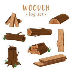 Various wood logs with trunks stump for lumber industry vector illustration on white background