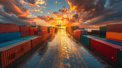 Business logistics concept for import and export shipping of containers