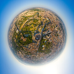 Wall Mural - Rome, Italy. Coliseum. Roman forum. The city is at your fingertips. Panorama of the city on a summer morning. 360 degree aerial panoramic asteroid