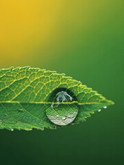 Wall Mural - Droplet of water on a green leaf with a blurred background.