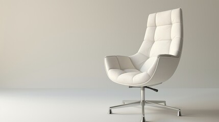 Wall Mural - Modern white leather office chair with a minimalist design, featuring a high back and sleek metal base on a light grey background.