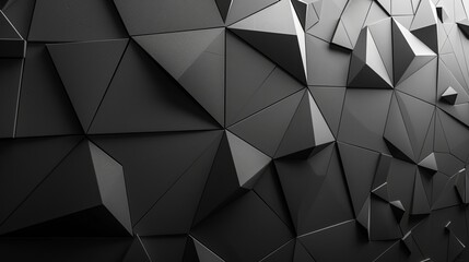 Wall Mural - 3D render of a dark grey wall with triangular shapes against a black and white background in the style of low poly, photorealistic