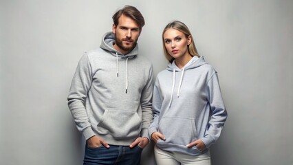 Wall Mural - Fashion couple wearing plain hoodie mockup in an illustrated portrait, fashion, couple, hoodie, mockup,portrait, casual