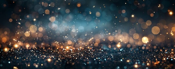 Wall Mural - golden glitter dust on blue background at christmas