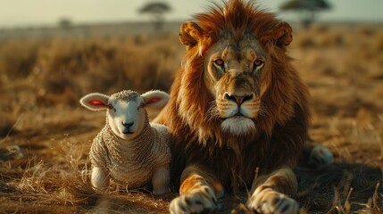 Poster - baby lion and lamb living in harmony. Peace and Reconciliation. Lion of Judah.  