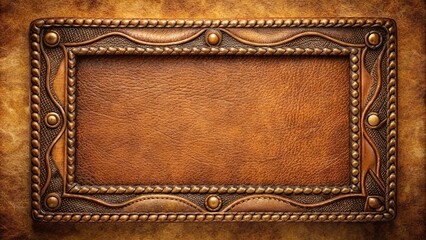 Wall Mural - Aged empty leather western frame with stitch details on a brown grunge background, aged, empty, vi, leather, western, frame, stitch, brown, dirty, background, pattern, texture, space, grunge