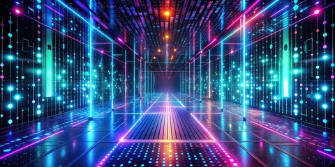 Wall Mural - Futuristic digital space with vibrant neon binary code , technology, future, innovation, neon, binary code, digital, advanced, futuristic, vibrant, glowing, abstract, design, data, internet