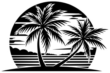 sunset with palm tree vector illustration