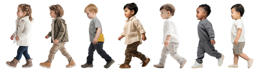 Sticker - Diverse toddlers walking full body set