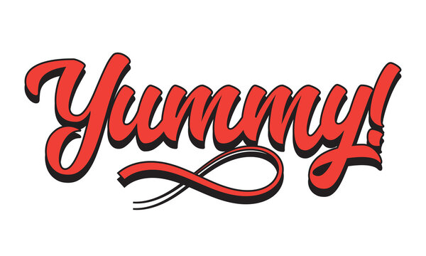 Yummy! hand drawn lettering composition for cafe menu, restaurant, shop and market. The word Yummy modern lettering for logo, sticker, badge. vector illustration. EPS 10