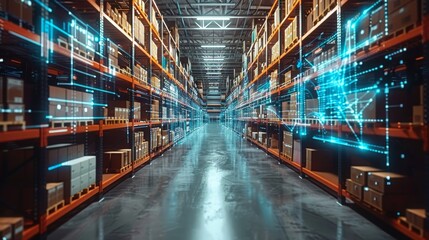 Poster - A warehouse management system that uses augmented reality technology to identify package picking and delivery. Future concept for supply chain and logistics.