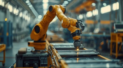 Poster - Using internet-connected software in an intelligent factory industrial with monitoring system, control welding robotic arm system