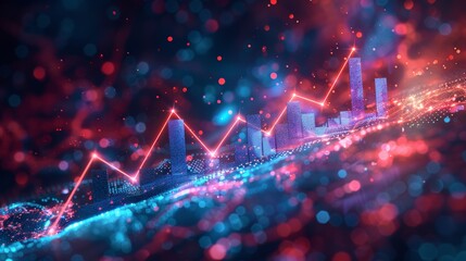 Poster - technology background with futuristic raise arrow graphs showing digital transformation. currency st