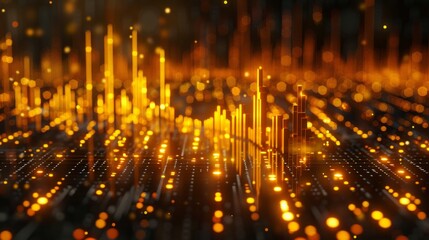 Poster - The gold trade chart stock analysis is based on the growth of the financial business money market on a 3D background with profit investment exchange graph data concept and a global economy currency