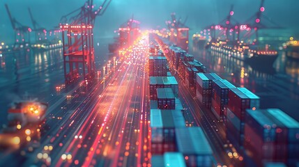 Poster - A smart logistics and warehouse technology concept, tracking the location of freight shipments during transport, container ships at ports, global business logistics import export transportation.