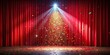 © sompong - Red curtain material illuminated by a spotlight with confetti scattered on the ground , red, curtain, material, spotlight, confetti, stage, theater, performance, decoration, celebration