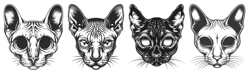 Poster - Black cat tattoo design set