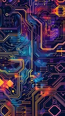 Poster - Vibrant Technological Circuitry Patterns in a Complex Digital Landscape