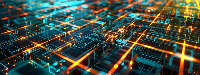 Poster - intricate 3d cyber patterns abstract digital network of luminous interconnected shapes and lines fut
