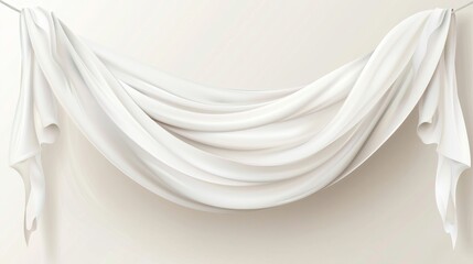 Poster - A horizontal canvas banner sign with white fabric hangs on a rope for advertising. A 3d mockup set of an empty textile material poster isolated on a transparent background. The cloth signboard is