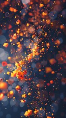 Poster - Dazzling digital particles swirling and bursting into captivating tech shapes forming a mesmerizing visual display of luminous energy and radiant power  This vibrant