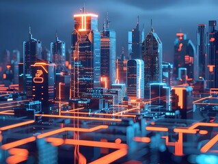 Poster - Captivating Futuristic Cityscape An abstract digital showcasing a technologically advanced vibrant and densely populated urban landscape of the future