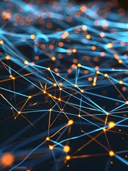 Poster - Captivating Digital Network Mesh Intricate patterns of interconnected lines triangles and polygons visualize the complexity and dynamism of modern technology and digital communication systems