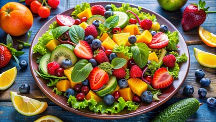 Wall Mural - Fresh and vibrant salad featuring an assortment of colorful fruits and vegetables, healthy, fresh, vibrant, salad