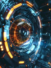 Poster - Mesmerizing Cybernetic Eye Abstract Digital Representation of a Futuristic Mechanical Implant Showcasing Intricate Textures Patterns and Radiant Illumination in a Conceptual Innovative