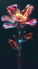 Poster - Captivating Tech Blossom A Digitally Crafted Floral Masterpiece Bursting with Futuristic Elegance Showcasing a Mesmerizing Blend of Nature and Technology in a Vibrant Surreal