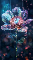 Poster - Captivating Digital Flower Blossom Technological Nature s Enchanting Display of Light Color and Innovation  A visually striking blending organic and digital elements
