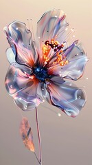 Poster - Radiant Techno Floral Bloom A Digital Depicting a Futuristic Flower Blossom Composed of Intricate Technological Elements and Vibrant Fractal Inspired Petals