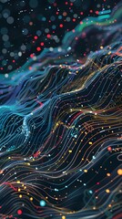 Poster - Dynamic and Vibrant of Interconnected Technological Waves and Digital Elements Showcasing the Concept of Innovation and Futuristic Technology