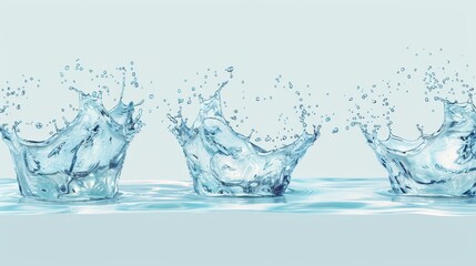 Poster - This realistic 3D modern illustration features an aquatic liquid in the shape of a crown along with dynamic motion elements with spray droplets in the side view isolated on a transparent background.