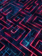 Poster - An abstract and futuristic depicting a complex labyrinth of interconnected digital lines geometric patterns and pulsing neon like luminosity