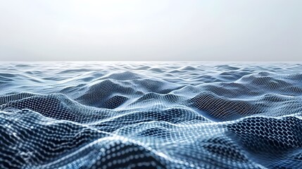 Poster - Surreal Digital Ocean Waves with Mesmerizing Geometric Patterns  Abstract 3D rendered background with undulating shimmering liquid surface and futuristic procedural digital patterns