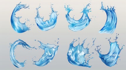 Poster - Isolated modern illustration of flowing liquid and drops. Blue transparent liquid flow wave, clear texture.