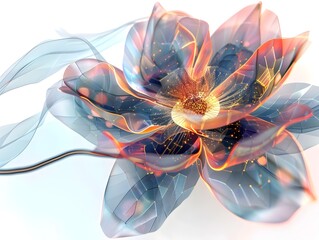 Poster - Captivating Digital Flower Petals A Futuristic Floral Blending Technology and Nature  Vibrant Ethereal Petals Composed of Dynamic Digital Elements Create a Striking Holographic Effect