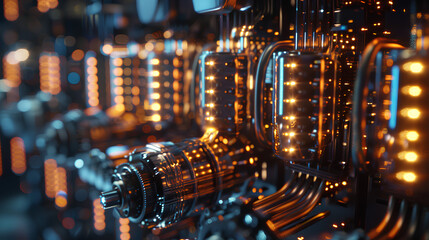 Poster - Quantum computer concept with CPU Processor quantum qubit intelligent computing technology