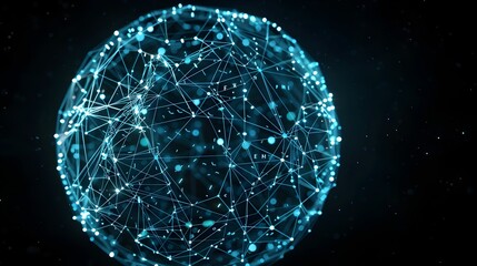 Poster - A 3D rendered of an abstract tech network sphere with interconnected digital nodes dynamic data visualization and futuristic sci fi inspired design