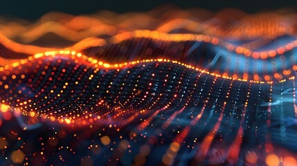 Poster - Flowing Digital Data Field   Abstract Futuristic Technology with Vibrant Glowing Particles Waves and Connections Representing the Dynamic Flow of Information and Energy
