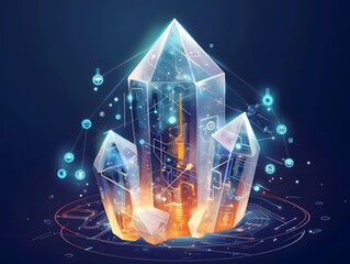 Poster - Technological Crystal A Captivating 3D Depicting a Futuristic Digital Gem with Embedded Tech Elements Radiating Energy and Technological Wonder