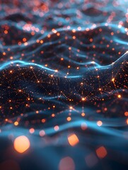 Fototapete - Glowing Digital Threads of Interconnected Data and Information in Futuristic 3D Render  Abstract background with dynamic luminous patterns