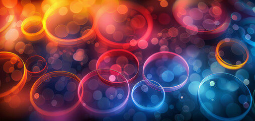 Fototapete - A vibrant and colorful abstract design featuring overlapping circles in twelve vivid colors. The design has a flat color style with rhythmic patterns around the edges. Generative AI.