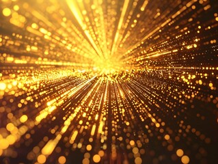 Poster - Stunning digital artwork featuring a powerful sunburst explosion composed of luminous glowing digital elements  The design showcases an intense burst of radiant light rays sparks and energy