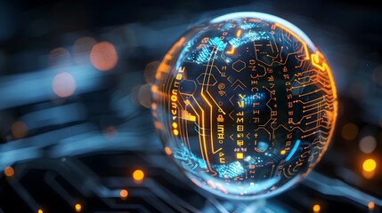 Poster - Mesmerizing digital depicting a futuristic tech inspired bubble filled with intricate circuit board patterns symbolizing the innovative and interconnected nature of modern technology